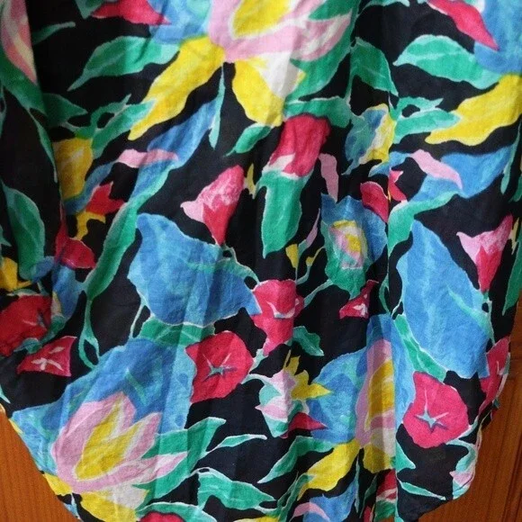 Vintage Beached Crazy Bright Funky Tropical Bold Floral Button Down Shirt LG - Picture 8 of 12